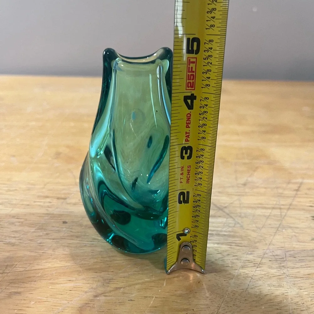 Vtg‎ Miloslav Klinger ZBS Green Art Glass Vase Mid Century Modern Czech 4.75